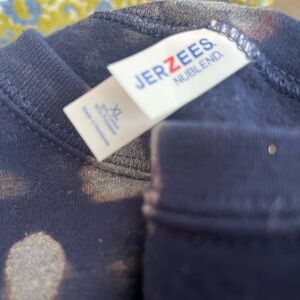 T.  Jerzees NuBlend Navy Crewneck with Bleached Tie-Dye Accents